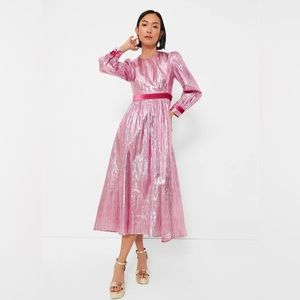 Tuckernuck Hyacinth House Pink Metallic Plisse Eloise Midi Dress